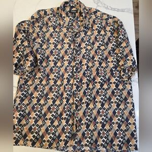 Volare Men's XL Silk Blend Button Up Geometric Patterned Shirt Grandpa